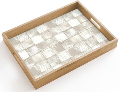 Dienblad hout 40x30 cm - Schootdienblad - Tegel - Patroon - Verweerd - Borrelplank rechthoek - Plateau dienbladen