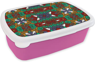 Broodtrommel Roze - Lunchbox - Brooddoos - Afrika - Patronen - Abstract - Groen - 18x12x6 cm - Kinderen - Meisje