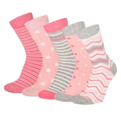 Kleurrijke Kindersokken Happy Grijs/Rose - 5-Pak - 27/30