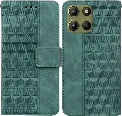 Coverup Hoesje - Geschikt voor Motorola Moto G15 / G17 (Power) Hoesje - Coverup Geometric Book Case - Groen