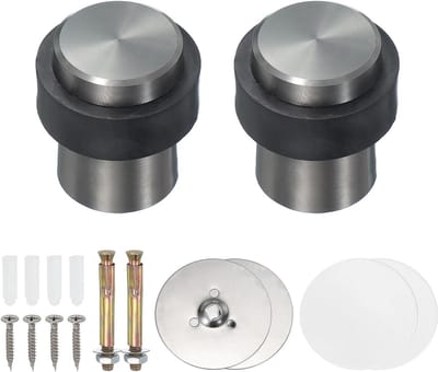 Ronde Deurstoppers - Deurwig Set - Vloer Beschermen - Roestvrij Staal - 46mm Hoog - Grijs