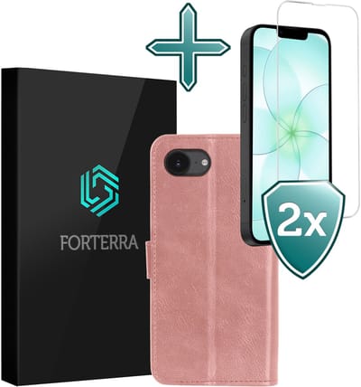 Hoesje Met 2x Screenprotector - Geschikt voor Apple iPhone 17e - Luxe Pasjeshouder - Flip Case - Bookcase Portemonee - Kunstleer Book Case - Flipcase Hoes - Book Cover - Walletcase - Portemonneehoes - Rosé goud
