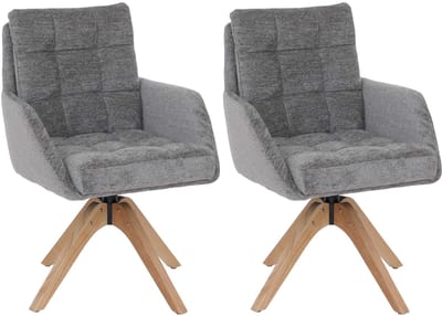 Set van 2 eetkamerstoelen MCW-Q36, keukentoel, draaibaar, chenille (680 g/m²), Oeko-Tex, hout MVG ~ grijs