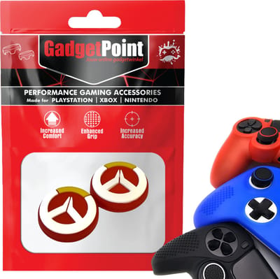 Gadgetpoint - Thumb Grips voor PlayStation, PS5, Xbox X/S, One & Switch Pro Controller - Gaming Thumbgrips - Performance Anti-Slip Thumbsticks - Bescherming Accessoires - Rood met Wit/Geel