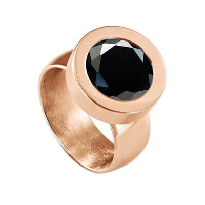 Quiges RVS Schroefsysteem Ring Rosékleurig Glans 16mm met Verwisselbare Geslepen Zirkonia Zwart 12mm Mini Munt