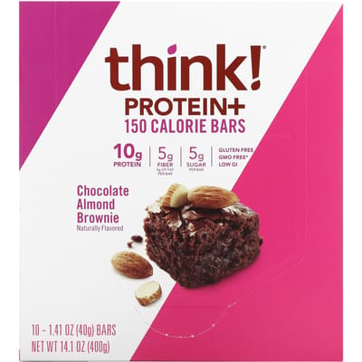 Pense!, Barres Protéinées et Fibres, Brownie Chocolat Amande, 10 Barres, 40 g (1.41 oz) Chaque