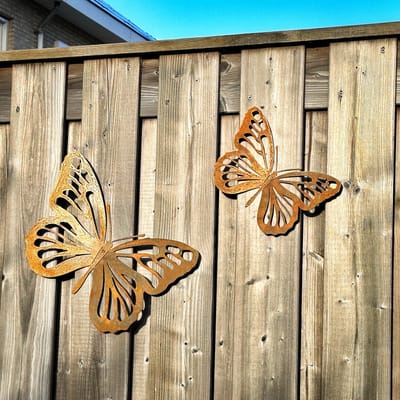Weterings Store® - Tuindecoratie - Tuin decoratie voor buiten - Cortenstaal - Metalbird - Wanddecoratie - Voordeelset - Vlinder L & XL