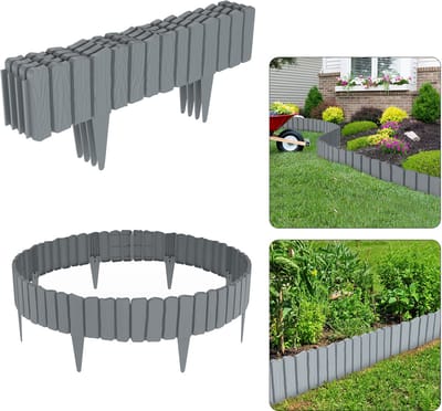 Froadp Houtlook Robuuste Gazonrand Tuinhek Perkrand Tuinpalissade Decoratieve Tuinafbakening Palissadehek - Grijs - 6,9 m