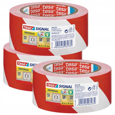 Tesa Signaaltape Wit-Rood 66m x 50mm - 3 st