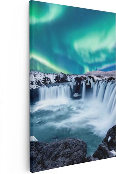 Artaza Canvas Schilderij Waterval - 20x30 cm - Klein - Wanddecoratie Noorderlicht - Muurdecoratie Bergen - Kamer Accessoires Winterlandschap