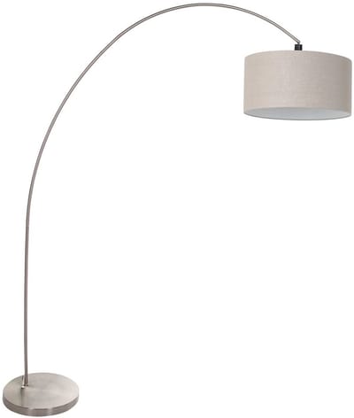 Booglamp Solva 3912ST, trendy metaal en textiel, grijs linnen lampenkap, hoogte 185 cm, kantelbaar, Mexlite