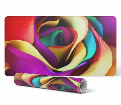 Duurzame antislip bureauonderlegger met regenboogkleurige bloemen, 90x45 cm