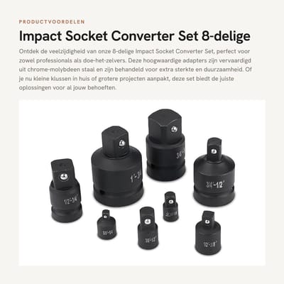 Dailygoods - Impact Socket Converter Set - 8-delige Set - Incl Rood Opbergdoosje - 1/4 tot 1 Inch - Handige Gereedschap Set - Duurzaam en Betrouwbaar...