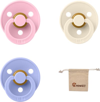 Bibs fopspeen - maat 2 6-18 maanden - 3 stuks – Ivory – Baby Pink – Hush + Monkiezz speenzakje
