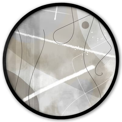 Poster in lijst Rond - Fotolijst 40x40 cm - Posters - Line art - Grijs - Abstract - Ronde posterlijst zwart - Decoratie - Wanddecoratie woonkamer - Muurdecoratie slaapkamer