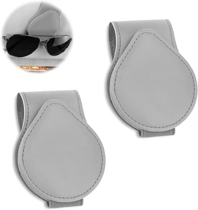 Lederen brillenhouder voor in de auto, 2-pack zonneklep brillenhouders, handige clip voor kaart en tickets, perfect als cadeau voor vrienden