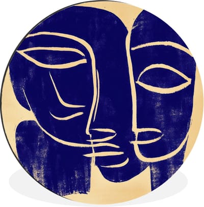 WallCircle - Wandcirkel - Muurcirkel - Okergeel - Blauw - Eenvoudige lijnen - Aluminium - Dibond - 30x30 cm - Binnen en Buiten