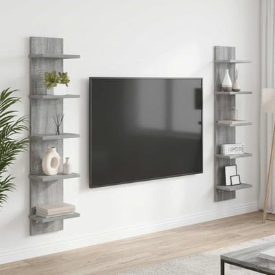 vidaXL - Wandplank - 2 - st - Grijs - Sonoma - 22 - x - 15 - x - 100 - cm - Bewerkt - hout