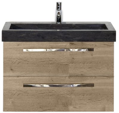 Seville Badmeubelset 80 cm - Natuur Eiken - Wastafel Hardsteen Wit Lucca