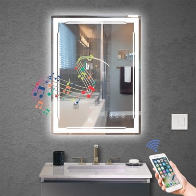 Verlichte badkamerspiegel met Bluetooth-luidspreker - Slimme LED make-up wandspiegel met 3 lichtinstellingen en anti-condens