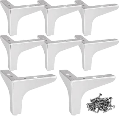 8 x Meubelpoten, Metaal, Zilver, 10 cm, Moderne Metalen Tafelpoten, Draagvermogen tot 800 kg, Driehoekige Zilveren Meubelpoten voor Bank, Tafel (met 40 Schroeven)