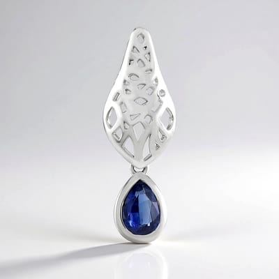 Cavill - Hanger 925 Sterling Zilver Geplatineerd - Nepal Blauwe Kyaniet Peervorm 0,78 ct - Elegant Filigraan Design - Druppelvorm Edelsteen Sieraad