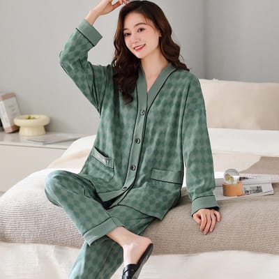 Perzik Groen Pyjama Sets Dames Lange Mouwen Lange Broek Herfst Winter Schattige Nachtkleding Kawaii Pyjama's Knusse Pyjama's Zachte Nachthemden 5XL gray