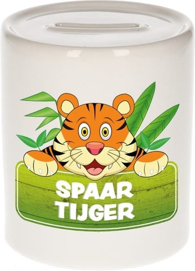 Kinder spaarpot met spaar tijger opdruk - keramiek - tijgers spaarpotten