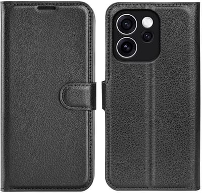 Hoesje geschikt voor Oppo Reno15 F/FS - Phonesta Litchi Skin Book Wallet Case - Zwart