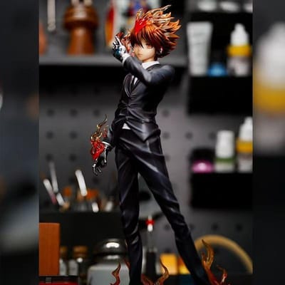 HITMAN REBORN! Sawada Tsunayoshi 1/6 Schaal Tsuna Sawada Toekomstige Arc Reborn Anime GK Beeldje Verzamelaar Model met Vlam Effect Premium Kwaliteit with box gray