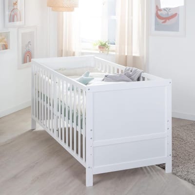 Babybed Meegroeibed - Peuterbed Ledikant - Veilig Slapen - 3 Hoogtes Verstelbaar - 70 x 140 cm - Wit