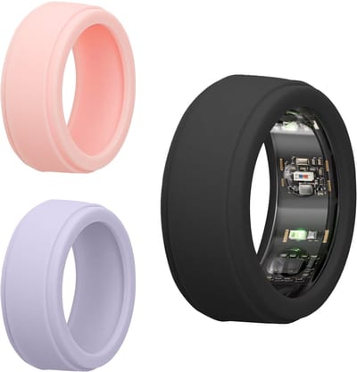 kwmobile 3x smart ring case geschikt voor Oura Ring Gen 3 - S size 6 7 8 9 10 hoesje - Siliconen cover voor smartring - Slimme ring hoes in donkergrijs / lavendel / oudroze