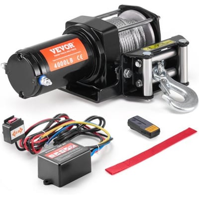 VEVOR elektrische lier, trekkracht van 4000 lb, 12V DC ATV/UTV-lier met Φ3/16 inch x 39 ft 7-strengs stalen kabelgeleider, draadloze en bekabelde afstandsbediening, IP55 waterdicht voor UTV ATV-slepen