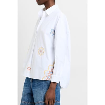 French Connection Rhodes Emb Poplin Shirt White Multi Maat: 8 | Blouses Outlet | Dames | Wit
