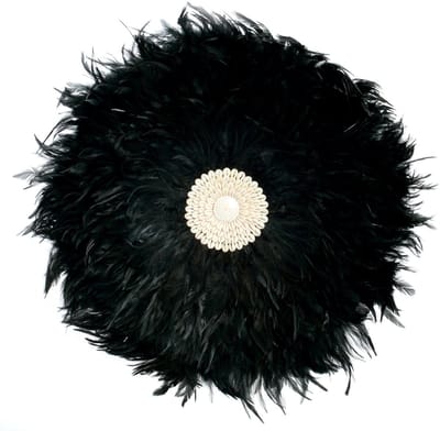 PS-Collection Wanddecoratie Coastal Juju - Veren/Schelpen - Zwart - Ø60 cm - wanddecoratie woonkamer, wanddecoratie industrieel, wanddecoratie zeegras, wanddecoratie metaal, wand decoratie, wanddecoratie slaapkamer, wanddecoratie hout