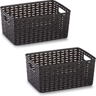 Plasticforte Opbergmand - 2x - Kastmand - rotan kunststof - donkerbruin - 10 Liter - 22 x 33 x 16 cm