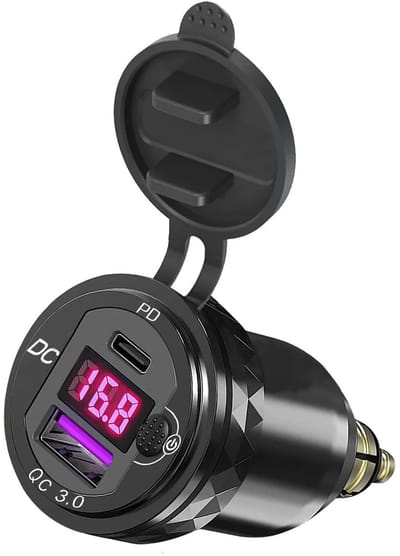 NordHaus Motor USB-Lader - Hella DIN USB-Adapter - USB-C PD3.0 & QC3.0 Snellader - Rode LED Voltmeter - Waterbestendig 3,5 x 7,9 cm