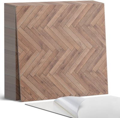 Coloray Plaktegels - Visgraatpatroon Zelfklevende Tegels - 20 cm x 20 cm - Bruin Plaktegels - 20 stuks - Vierkant PVC Tegels - Plaktegels Badkamer - Plaktegels Vloer - Vinyl Tegels Zelfklevend - Wandtegel Zelfklevend