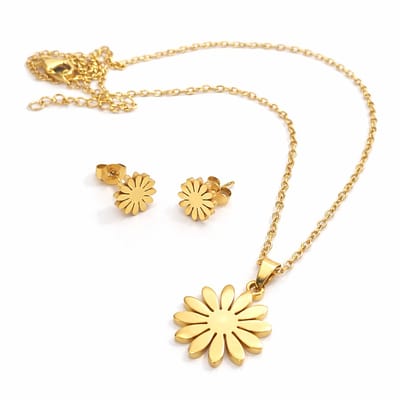 Sieradenset dames - bloem - madelief - goudkleurig - 316L chirurgisch staal - ketting en oorknopjes - anti allergie