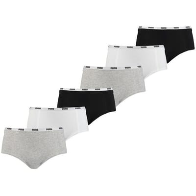 Puma Mini Short Dames Zwart/Wit/Grijs 6-Pack -XS