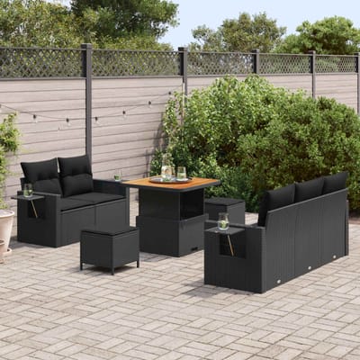 vidaXL - Tuinbank - Set - 10 - st - 7-Aantal - zitplaatsen - Zwart - poly - rattan