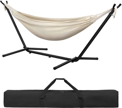CORE Hangmat - Hangmat met standaard - Hangmatstandaard - Tot 250kg draaggewicht - 280x106x100cm - Beige