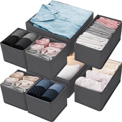 Kledingkast opbergsysteem - set van 8 lade-organizer - opvouwbare stoffen opbergdoos - ondergoed organizer - lade kastladeverdeler - beha's sokken stropdassen