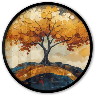 Poster in lijst Rond - Fotolijst 40x40 cm - Posters - Boom - Natuur - Goud - Modern - Ronde posterlijst zwart - Decoratie - Wanddecoratie woonkamer - Muurdecoratie slaapkamer