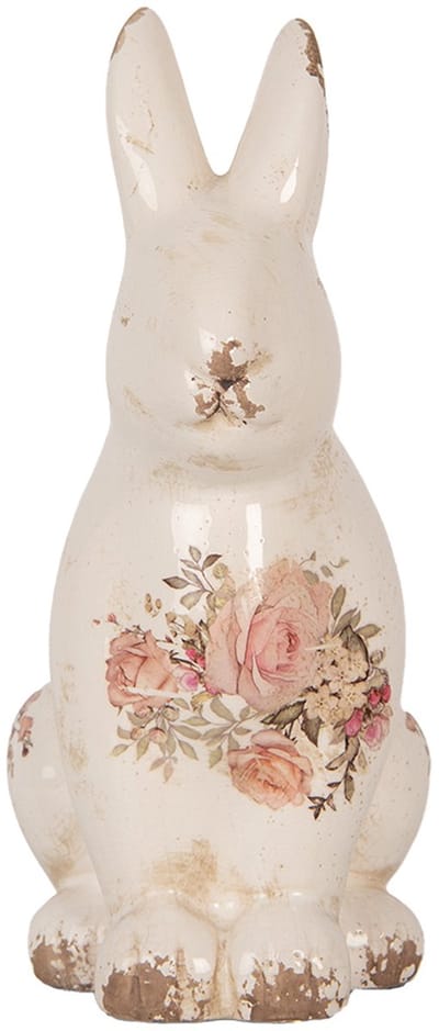 Clayre & Eef Decoratie Beeld Konijn 16x12x28 cm Beige Roze Keramiek