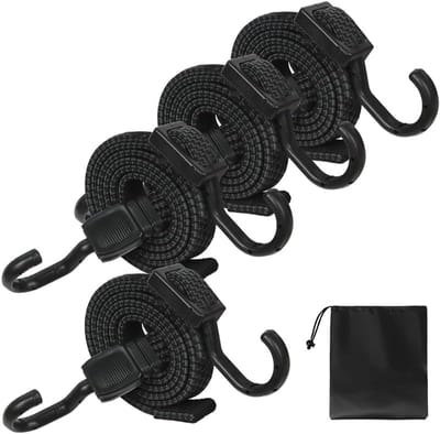 Set van 4 Verstelbare Spanbanden met Haken, 100 cm Elastisch Bagageriemen voor Dakkoffer en Fiets