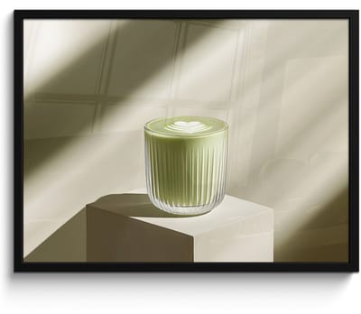 Poster in lijst - Fotolijst 70x50 cm - Posters - Matcha - Glas - Groen - Minimalistisch - Posterlijst zwart - Decoratie - Wanddecoratie woonkamer - Muurdecoratie slaapkamer