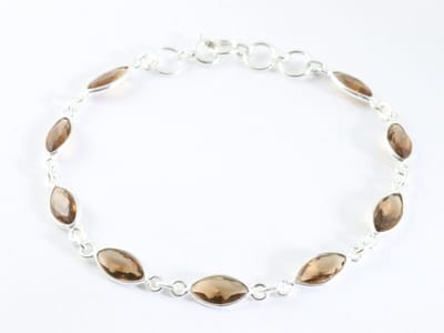 Fijne zilveren armband met rookkwarts