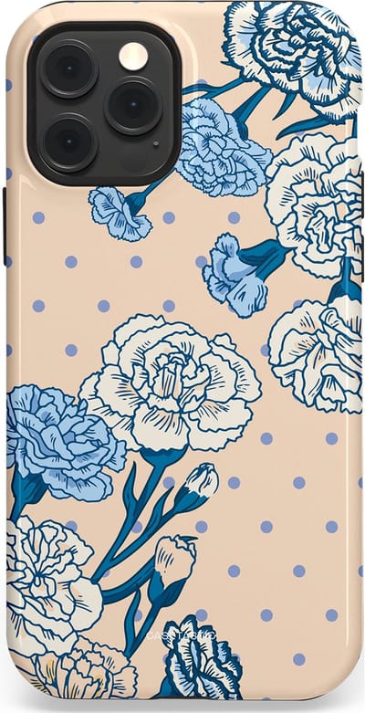 Casetastic hoesje geschikt voor Apple iPhone 12 / Apple iPhone 12 Pro - MagSafe - Dubbellaagse bescherming - Anjer elegantie - Fashion Case - Zand Zilver Lichtblauw