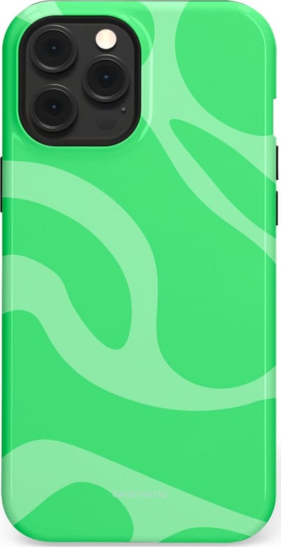 Casetastic hoesje geschikt voor Apple iPhone 12 Pro Max - MagSafe - Dubbellaagse bescherming - Limoen Groene Vloeiende Golven - Fashion Case - Groen